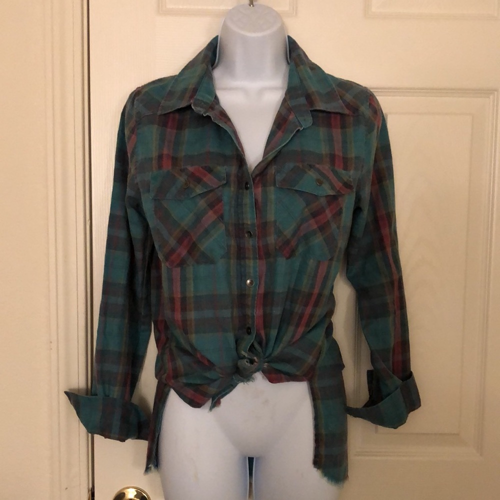 Blue Plaid Button Down Flannel Shirt - Picture 7 of 16